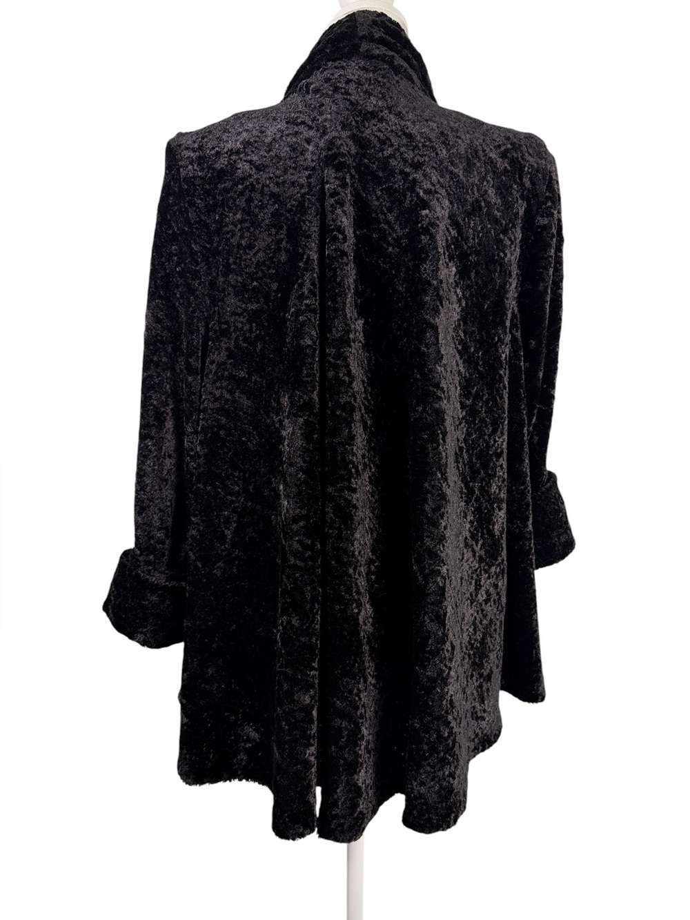 Connected Apparel Black Crushed Velvet Open Front Jacket M Soft Duster Jacket - Picture 6 of 11